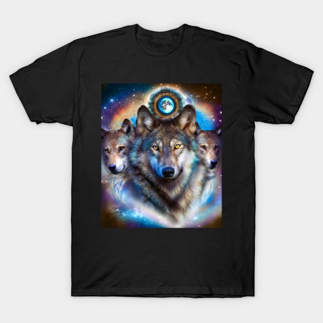 Cosmic Space Wolf Wolves Pack Moon T-Shirt by Random Galaxy